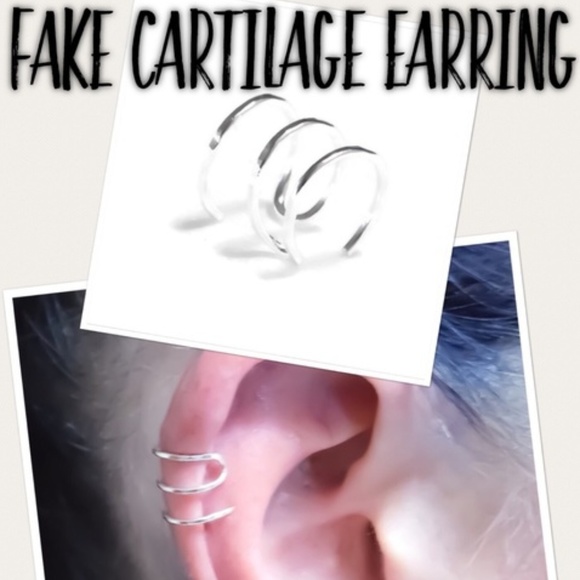Hammered Triple HoOn Ear Cuff Fake Helix Cartilage Earring Faux Clip On Piercing - Picture 2 of 5